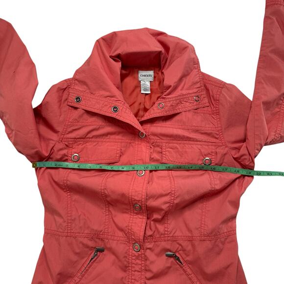 CHICOS Utility Jacket in Salmon Pink Size Medium (1) Cotton Lined Snaps Pockets - Picture 7 of 11